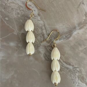 14k Gold Fill Triple White Pikake Flower Dangle Earrings Made in Hawaii